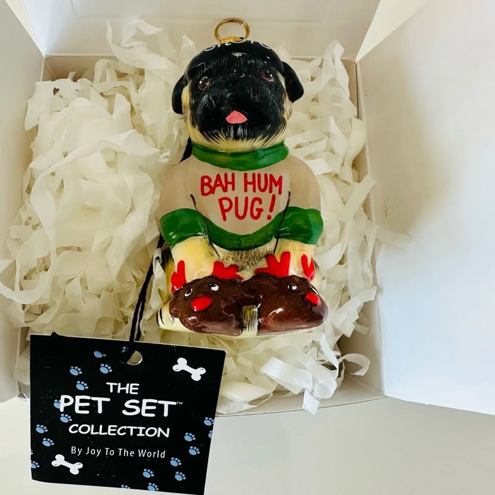Joy to the World Bah Hum Pug Collectibles Ornament. Brand New In Box. - Picture 5 of 12